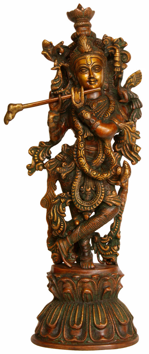 18" Handmade Murali Krishna Brass Statue