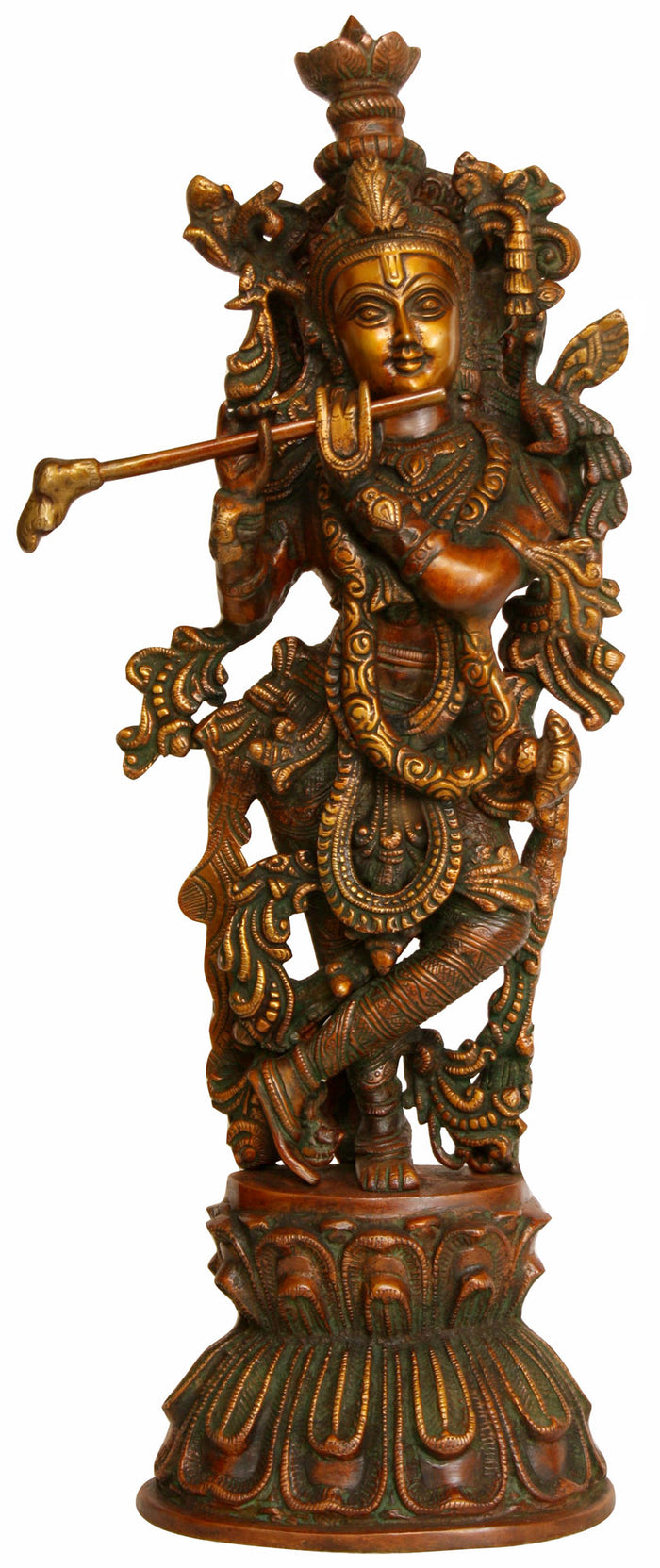18" Handmade Murali Krishna Brass Statue