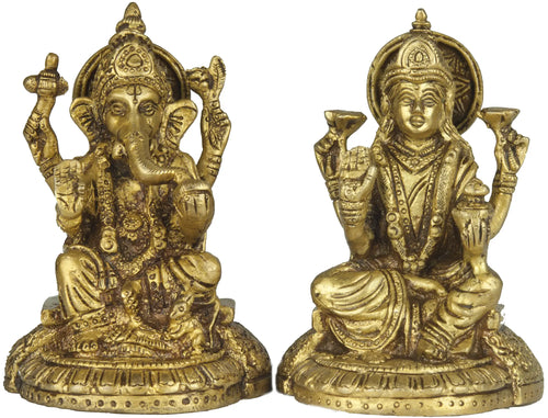 3" Brass Lakshmi Ganesha Idol Handmade Home Decor Statue