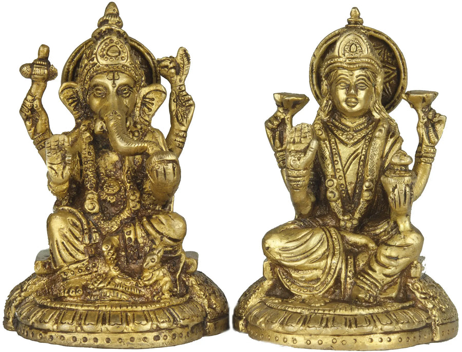 3" Brass Lakshmi Ganesha Idol Handmade Home Decor Statue