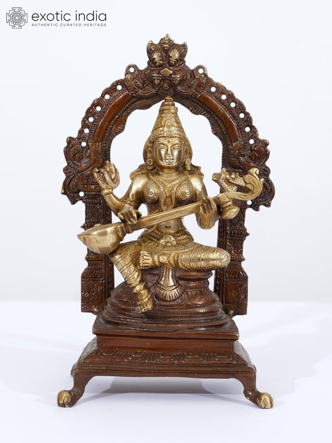 7" Set of 3 Statues - Lakshmi, Ganesha and Saraswati Idol in Brass