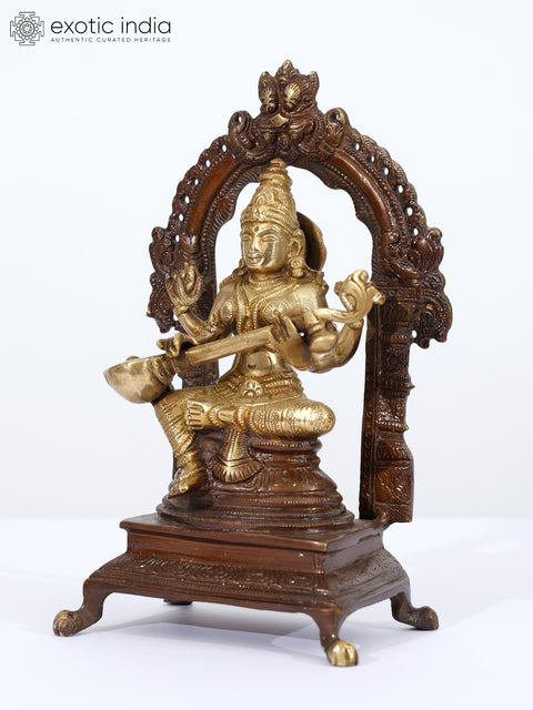 7" Set of 3 Statues - Lakshmi, Ganesha and Saraswati Idol in Brass