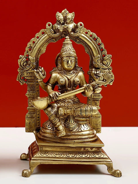 7" Set of 3 Statues - Lakshmi, Ganesha and Saraswati Idol in Brass
