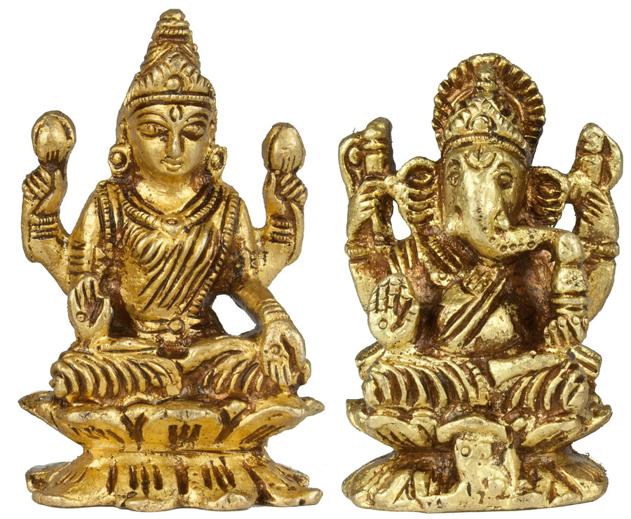 2" Handmade Lakshmi Ganesha Brass Sculpture
