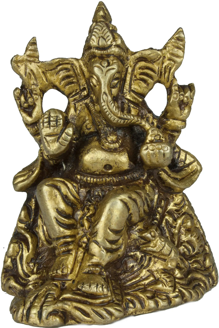 2" Handmade Lord Ganesha Brass Idol Seated on Mountain