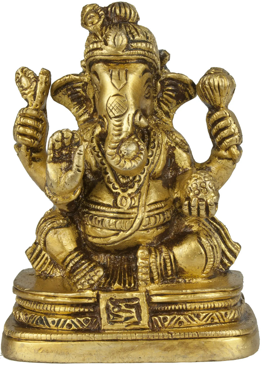 3" Lord Ganesha Granting Abhaya Handmade Brass Statue