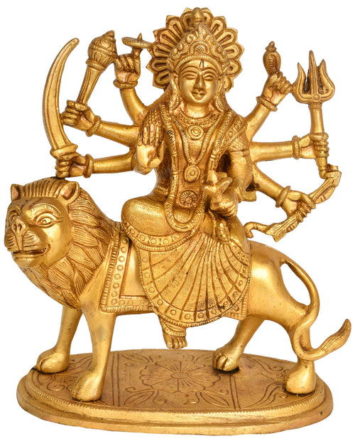 7" Goddess Durga Handmade Brass Sculpture