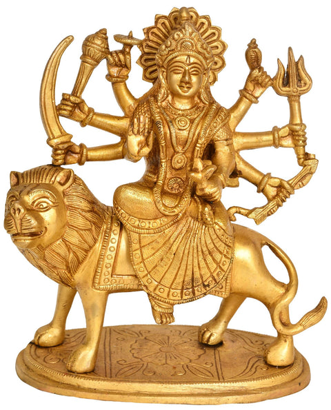 7" Goddess Durga Brass Sculpture | Handmade | Made in India