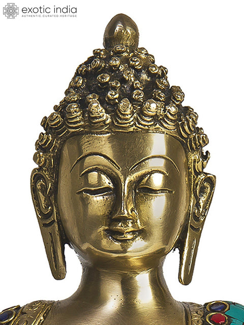 13" Tibetan Buddhist Deity- Triple Hued Bhaishajyaguru (The Medicine Buddha) In Brass | Handmade | Made In India