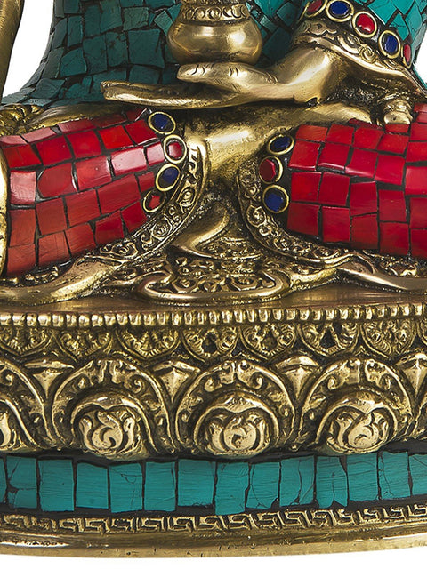 13" Tibetan Buddhist Deity- Triple Hued Bhaishajyaguru (The Medicine Buddha) In Brass | Handmade | Made In India