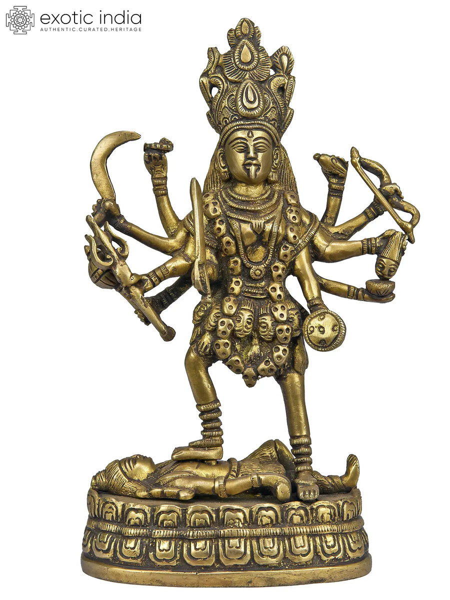 9" Goddess Kali Handmade Brass Statue for Pooja