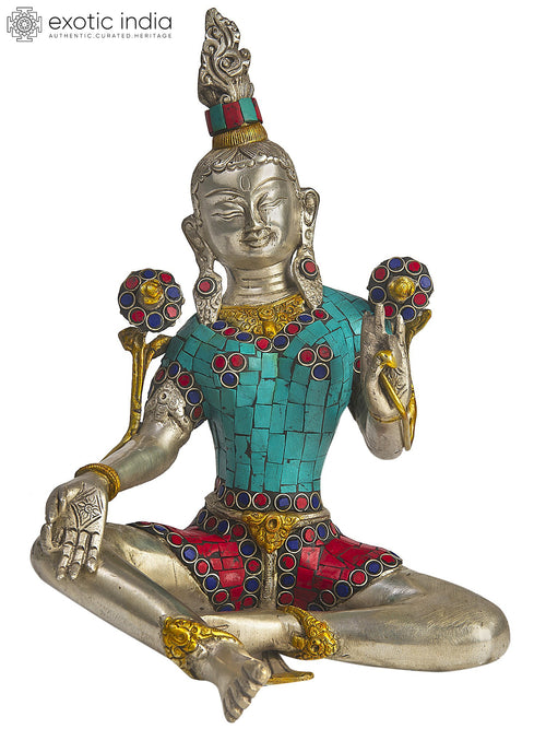11" Green Tara Brass Statue - Handmade Tibetan Buddhist Goddess Idol