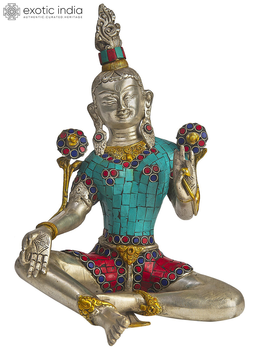 11" Green Tara Brass Statue - Handmade Tibetan Buddhist Goddess Idol