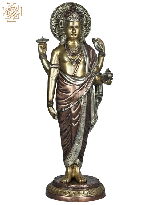 19" Dhanvantari Brass Statue Handmade for Pooja