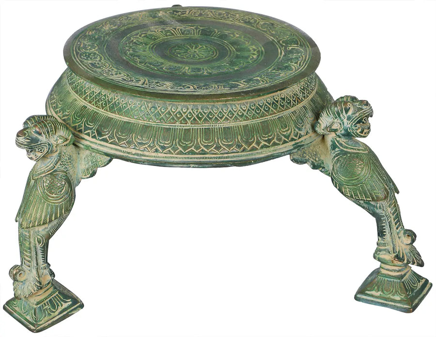 Brass Ritual Chowki with Yali Stand for Pooja