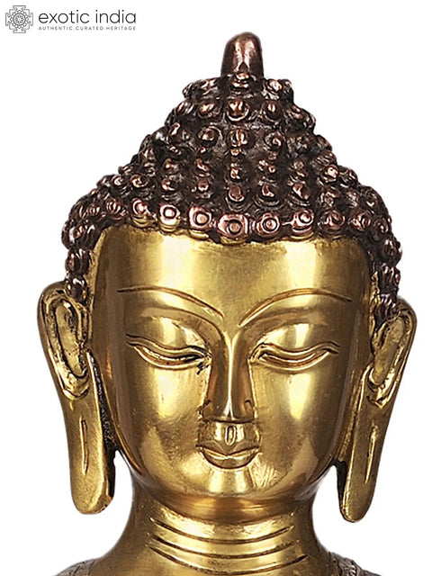12" Lord Buddha Brass Idol in Vitarka Mudra | Handmade Buddhist Sculptures