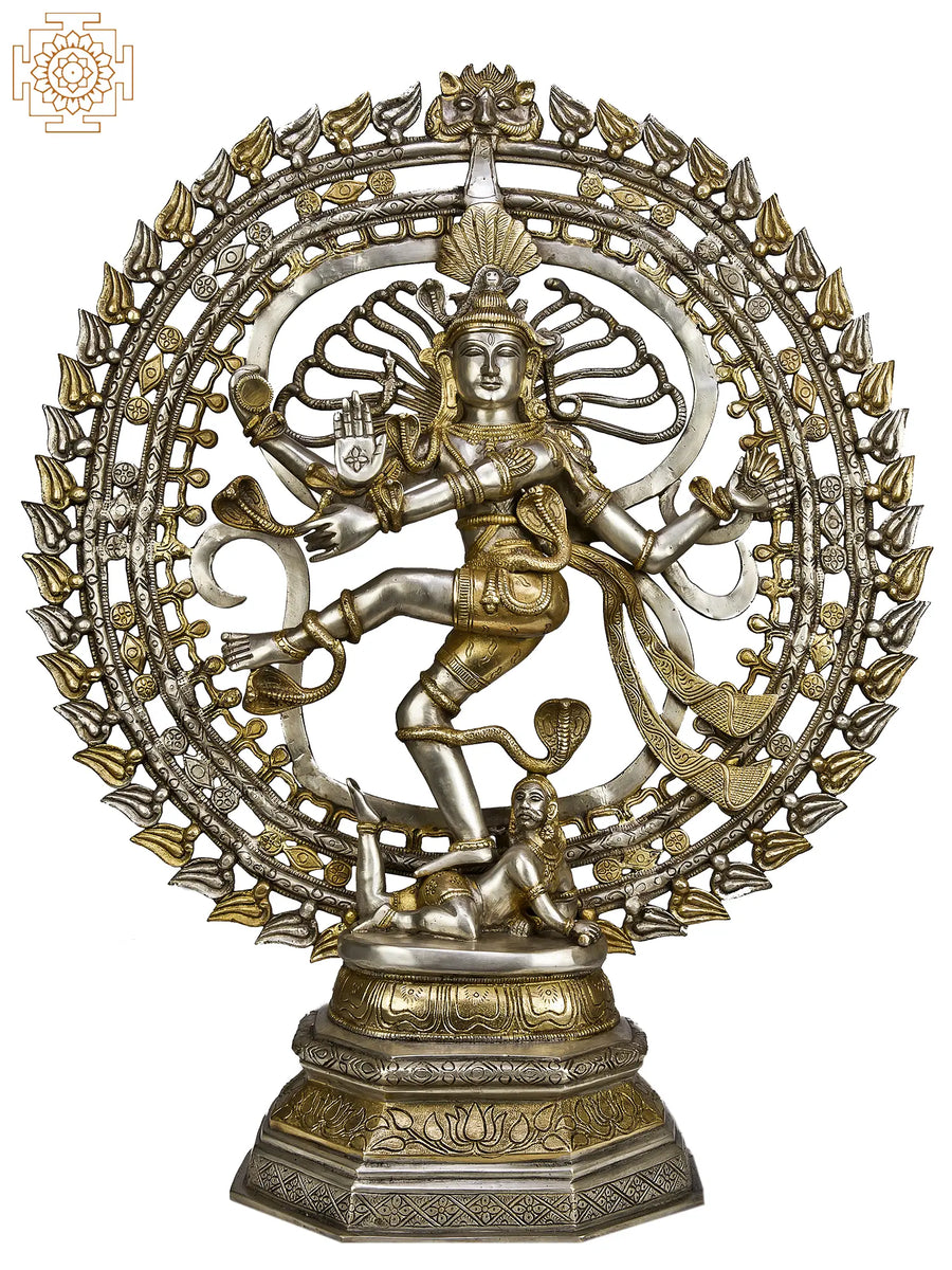 30" Large Nataraja Brass Statue with Silver Golden Hues Handmade