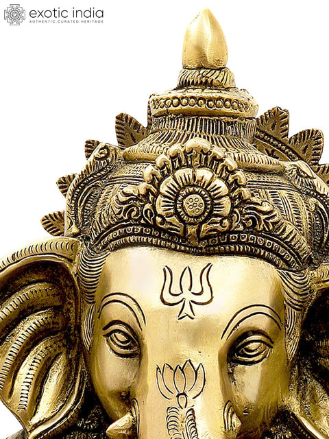 13" Brass Four-Armed Seated Ganesha Statue with Trident Mark on Forehead | Handmade | Made in India