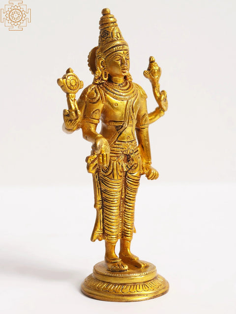 6" Small Size Standing Lord Vishnu Brass Statue