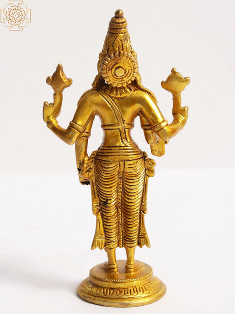 6" Small Size Standing Lord Vishnu Brass Statue