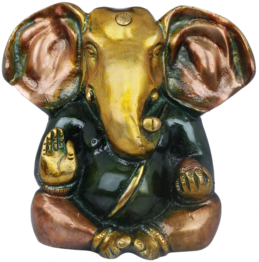 5" Lord Ganesha with Modak Brass Statue Handmade