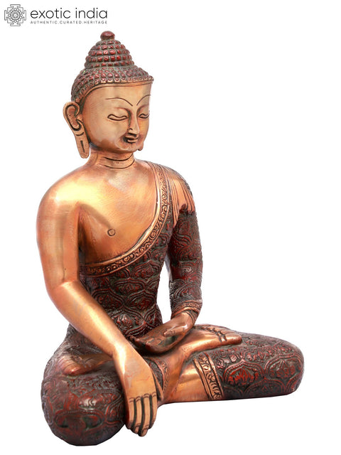10" Vajrasana  Buddha (Robes Decorated with Dorje (Vajra) In Brass | Handmade | Made In India