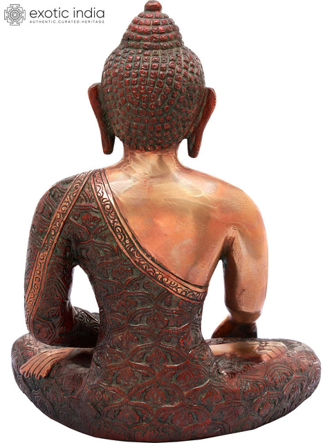 10" Vajrasana  Buddha (Robes Decorated with Dorje (Vajra) In Brass | Handmade | Made In India