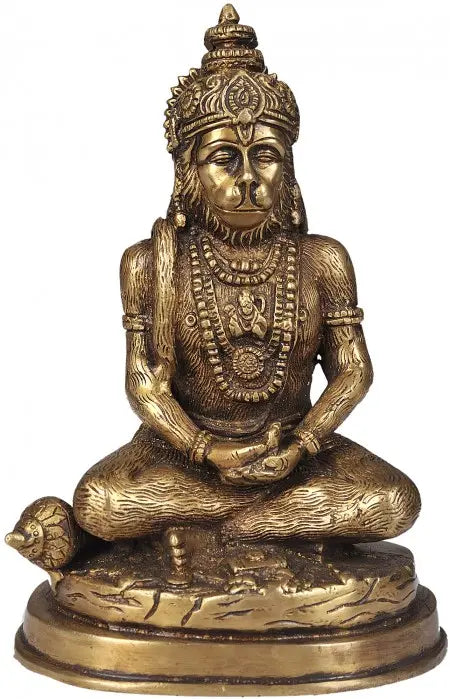 7" Handmade Brass Lord Hanuman Meditation Idol Yogachara