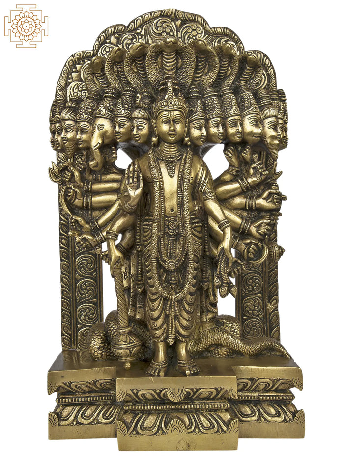 14" Lord Vishnu in his Cosmic Magnification | Handmade Brass Idol