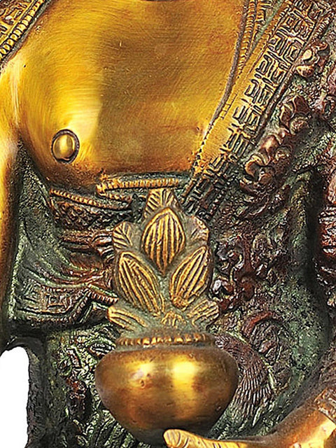 10" Tibetan Buddhist Deity- The Medicine Buddha (Robes Decorated with Birds, Animals and Auspicious Symbols) In Brass | Handmade | Made In India