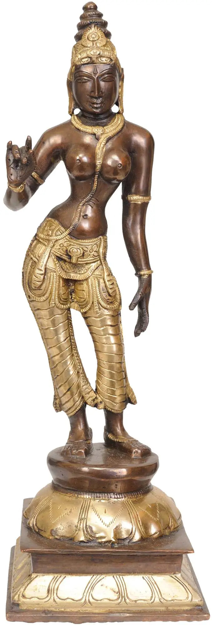12" Handmade Brass Goddess Parvati Statue Triple Bent Posture