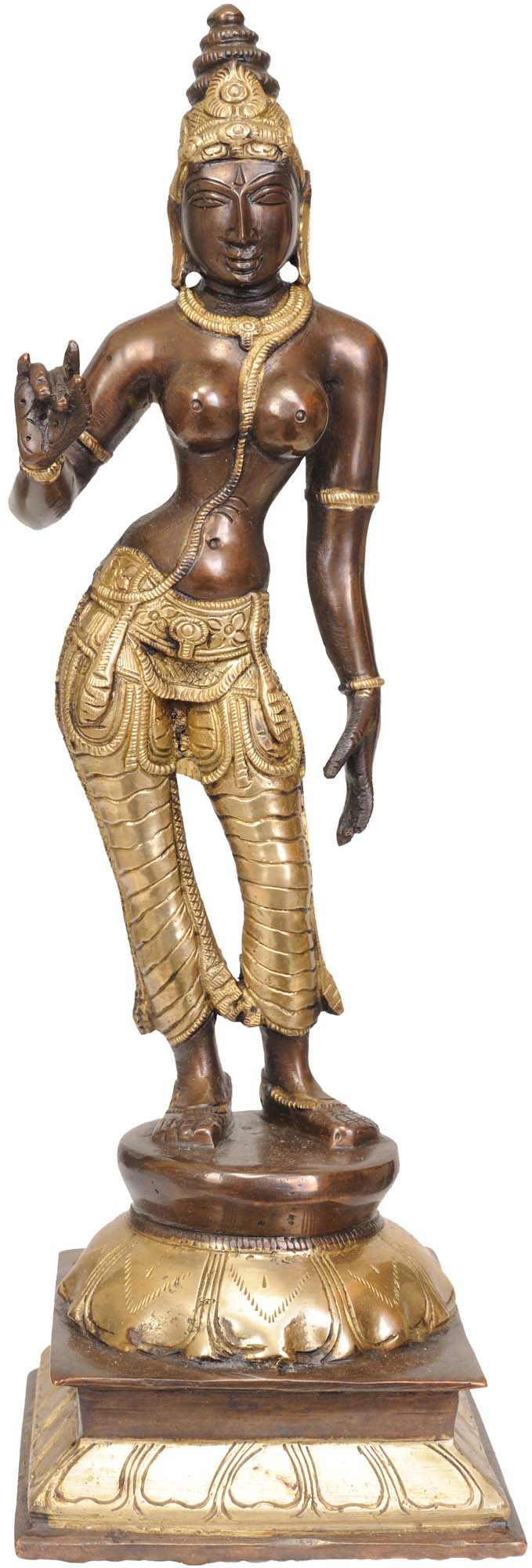 12" Handmade Brass Goddess Parvati in Triple Bent Posture | Made In India