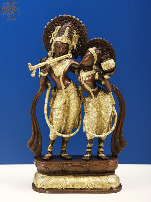 12" Radha Krishna Twin-Hued Handmade Brass Idol