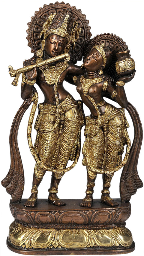 12" Radha Krishna (Twin-Hued) Brass Sculpture