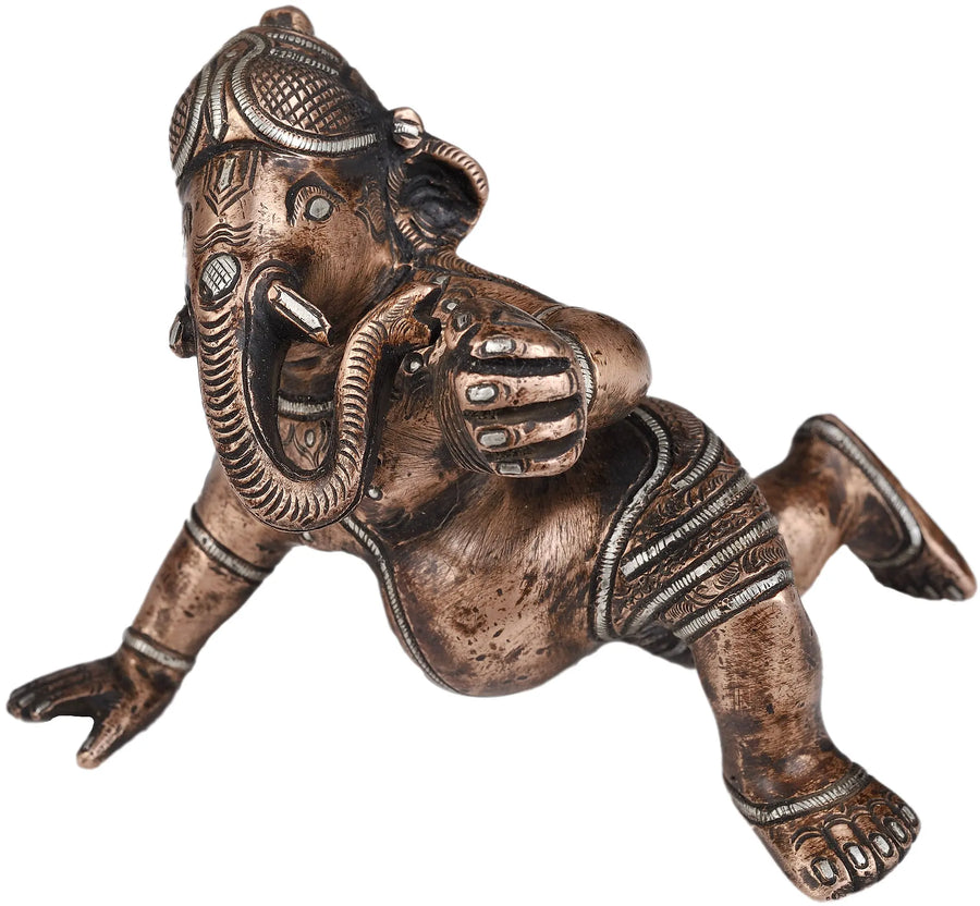 3" Baby Ganesha with Modak Brass Statue Handmade