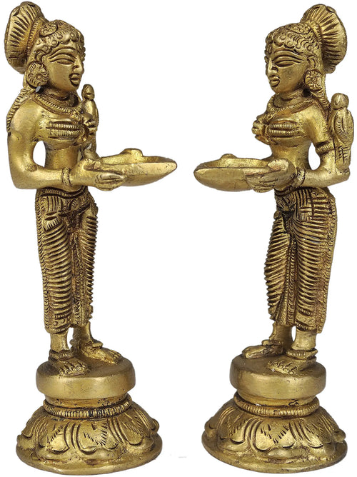 Brass Deeplakshmi Pair Statue for Pooja