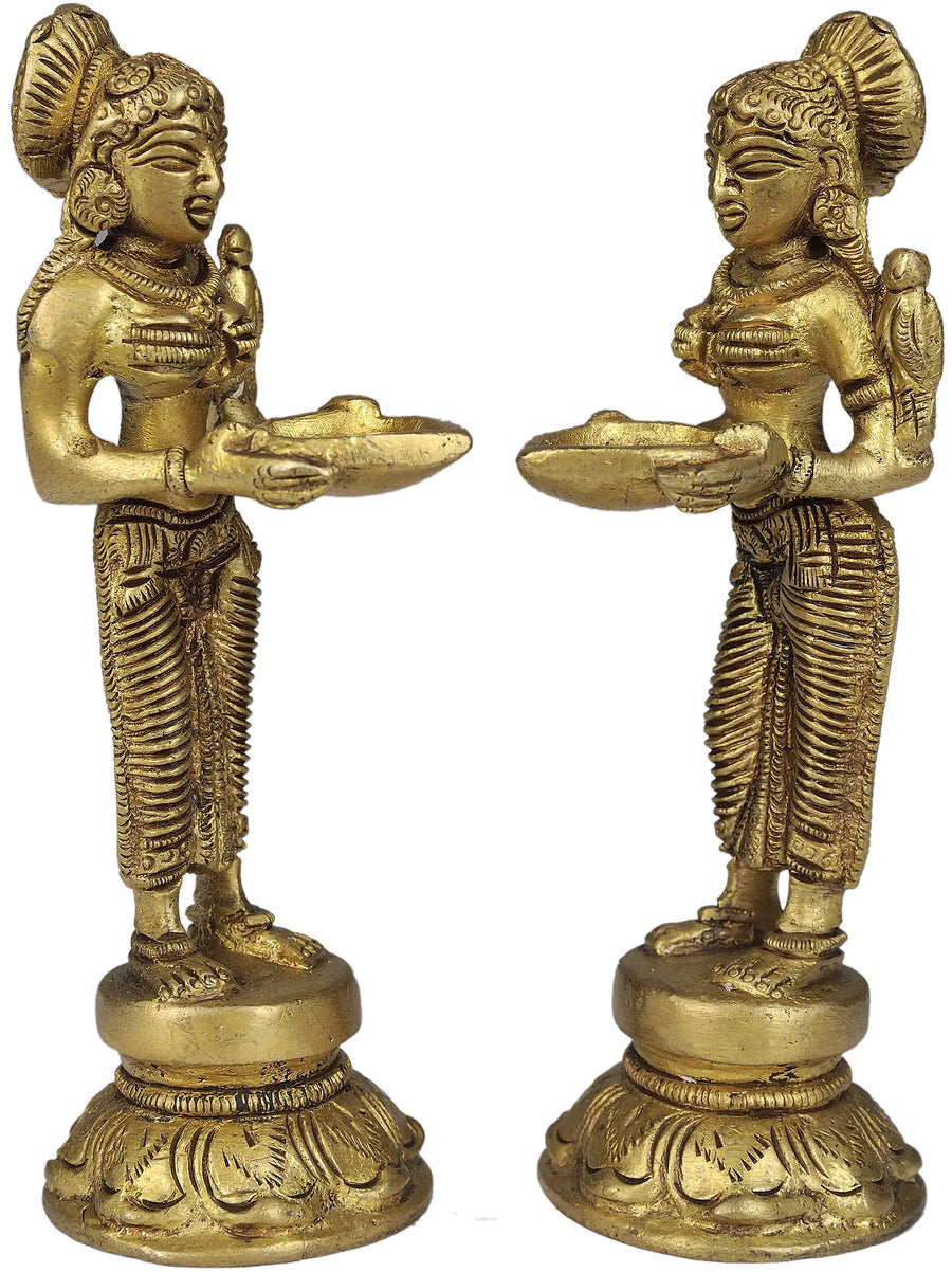 Brass Deeplakshmi Pair Statue for Pooja