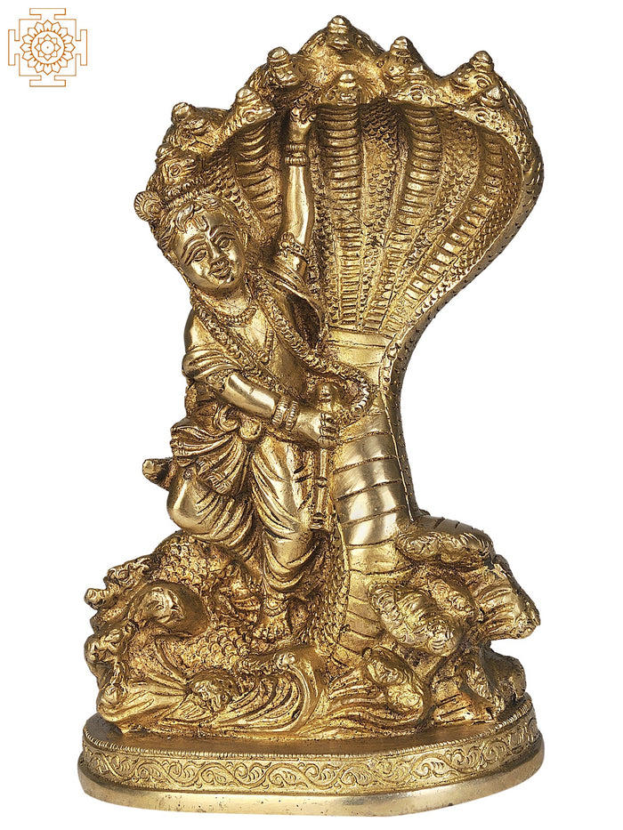 8" Handmade Kaliya Mardan Krishna Brass Statue