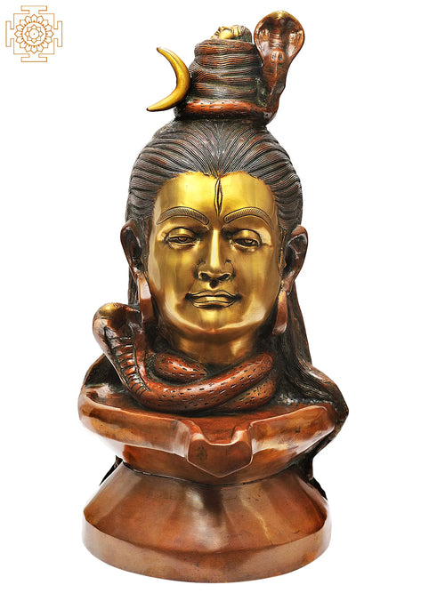 19" Handmade Brass Shiva Yoni-Pitha Statue for Pooja