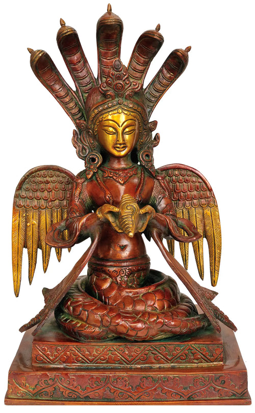 12" Naga Kanya Handmade Brass Statue for Home Decor