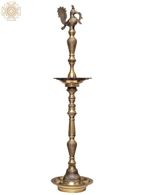 59" Large Mayur Brass Lamp Handmade Statue