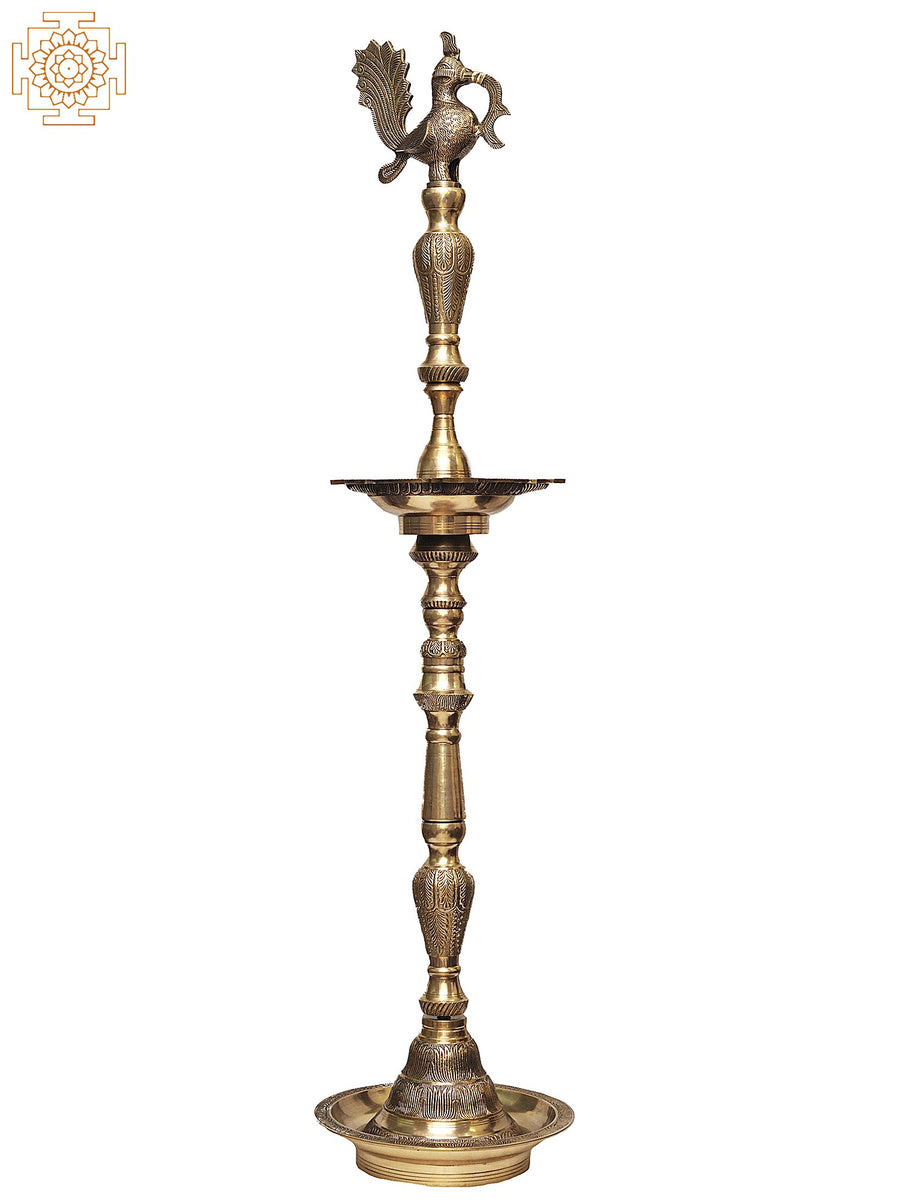 59" Large Mayur Brass Lamp Handmade Statue