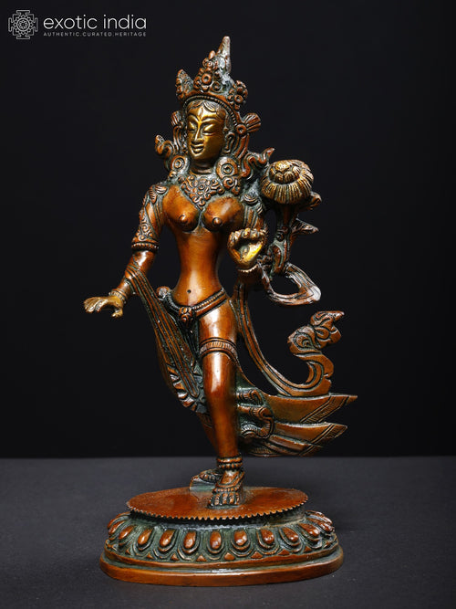 9" Standing Tara Brass Statue Handmade Buddhist Goddess Idol