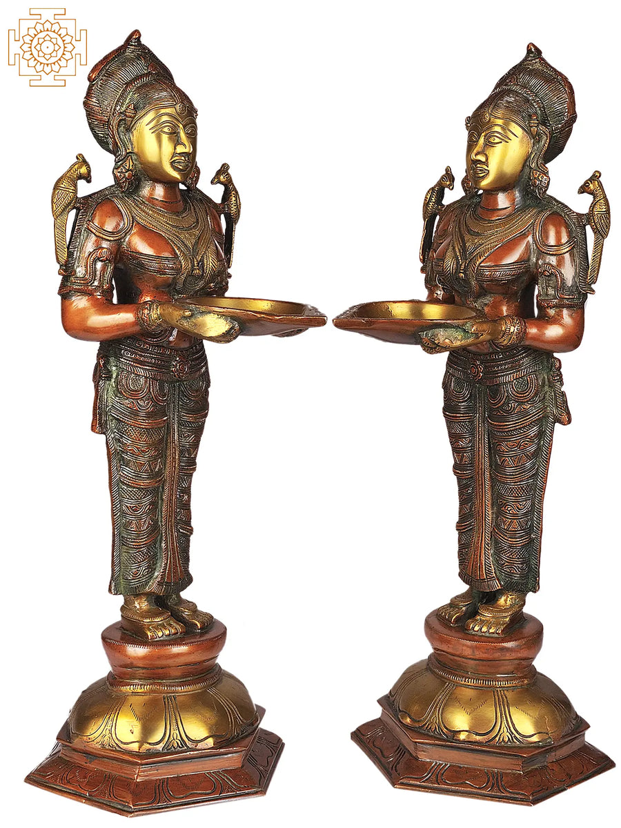 20" Handmade Deeplakshmi Pair Brass Statue for Pooja