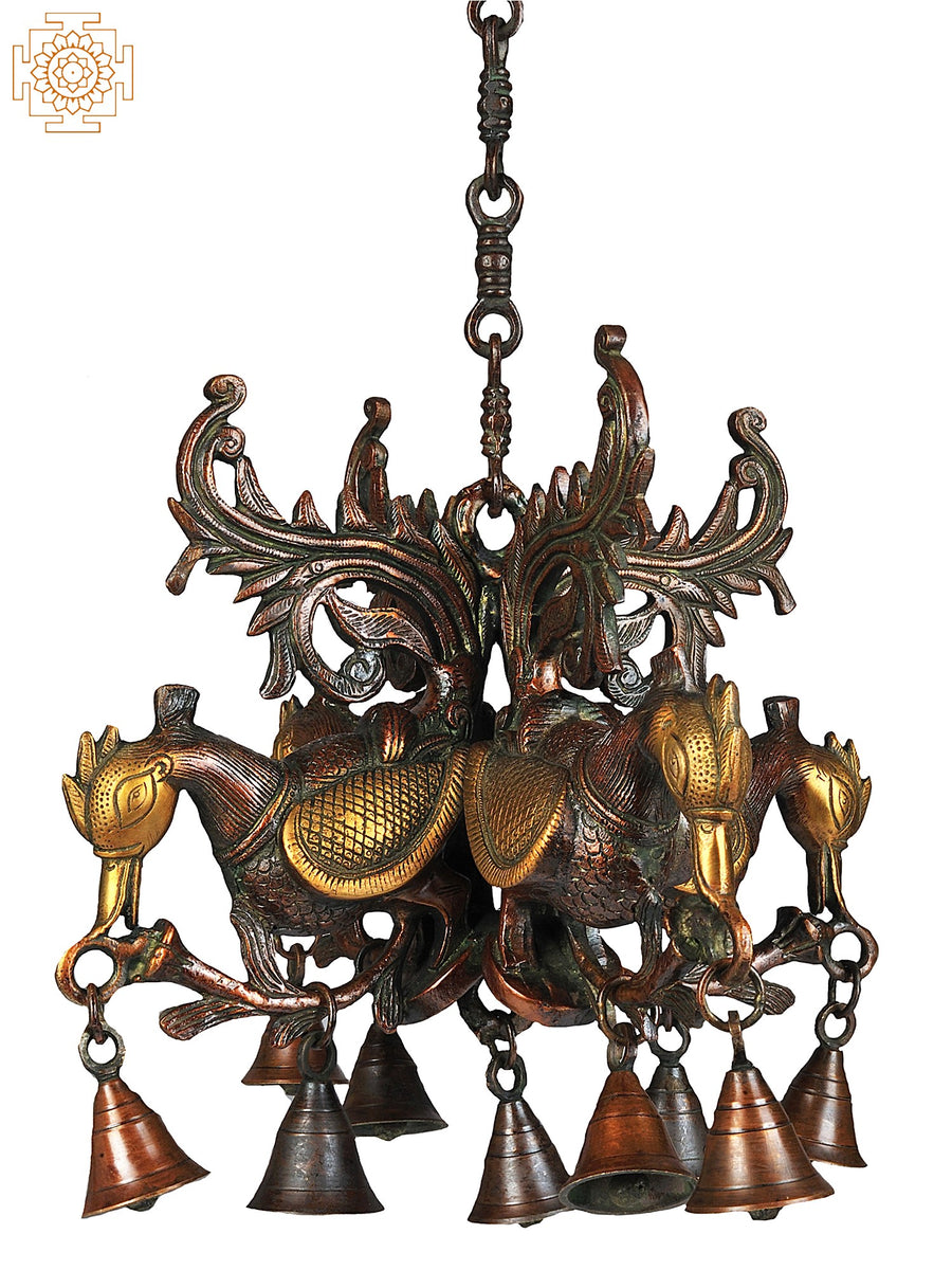 8" Brass Peacock Hanging Bells Statue Handmade