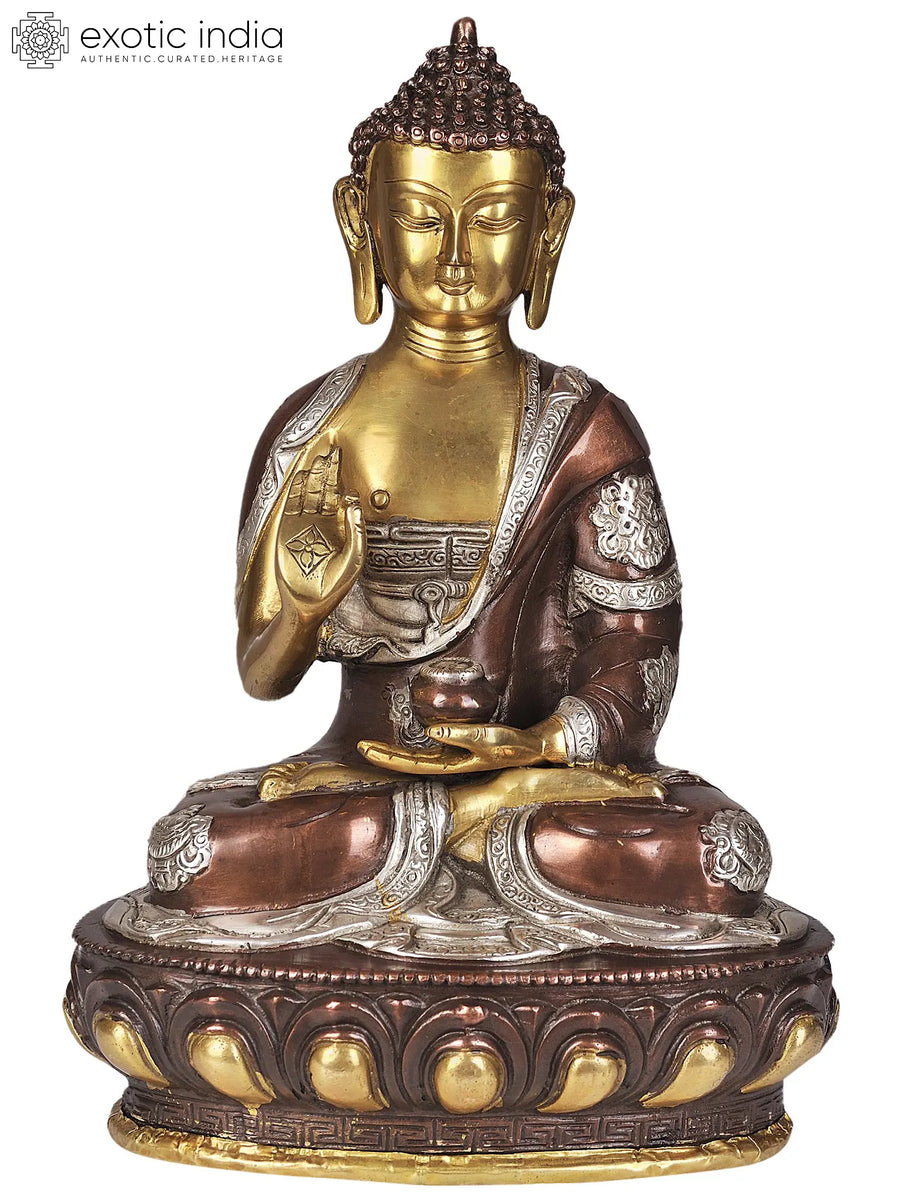 12" Handmade Lord Buddha Explaining Dharma Brass Statue with Auspicious Symbols