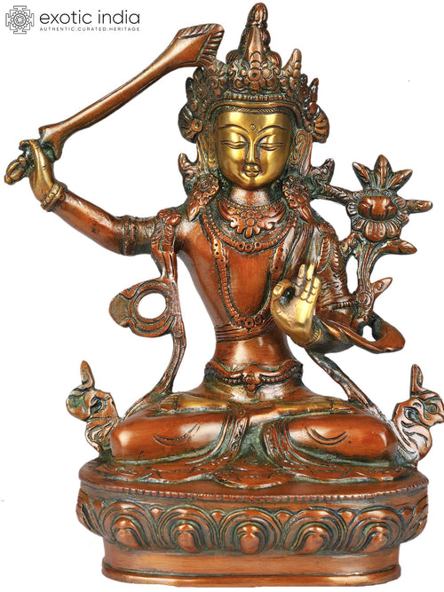 8" Manjushri Brass Statue - Tibetan Buddhist Bodhisattva Handmade