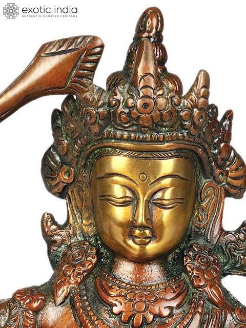 8" Tibetan Buddhist Deity Manjushri Brass Statue - Bodhisattva of Transcendent Wisdom | Handmade