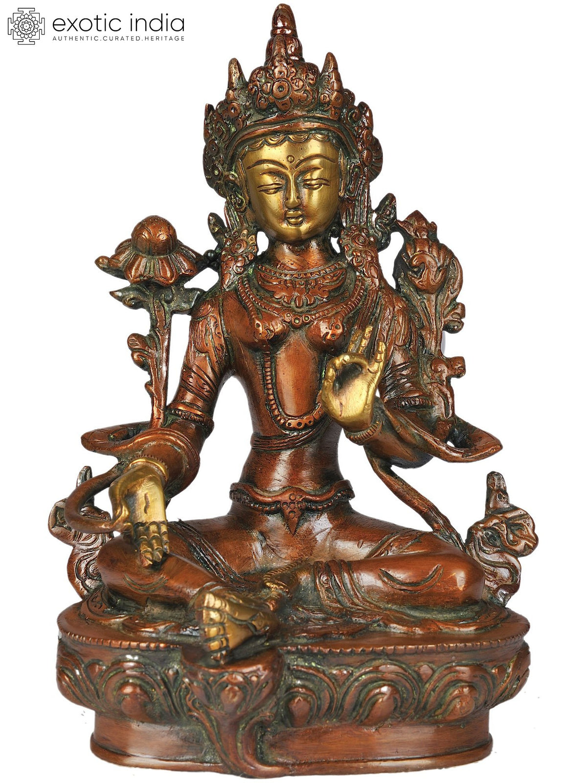8" Green Tara Brass Statue Tibetan Buddhist Deity Handmade