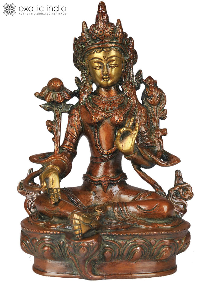 8" Green Tara Brass Statue Tibetan Buddhist Deity Handmade